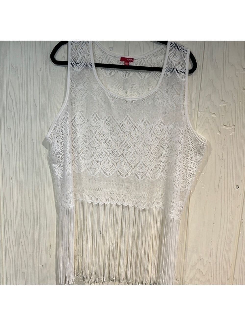 Bongo White Lace Fringe Top Sleeveless Size 3X